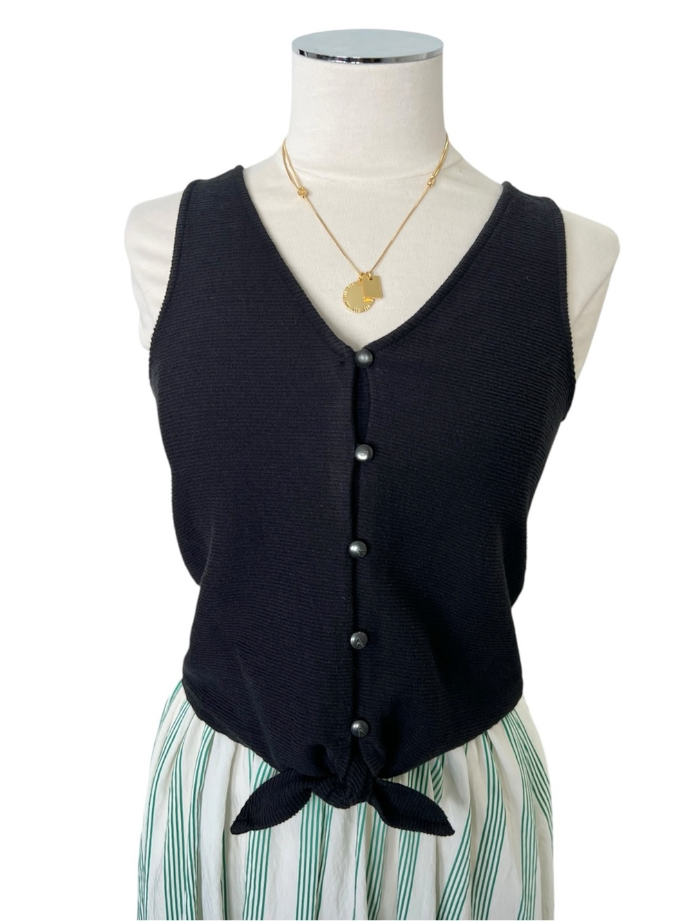 MADEWELL Texture & Tread Black Button-Front Tie Tank Knit Top Sleeveless Small
